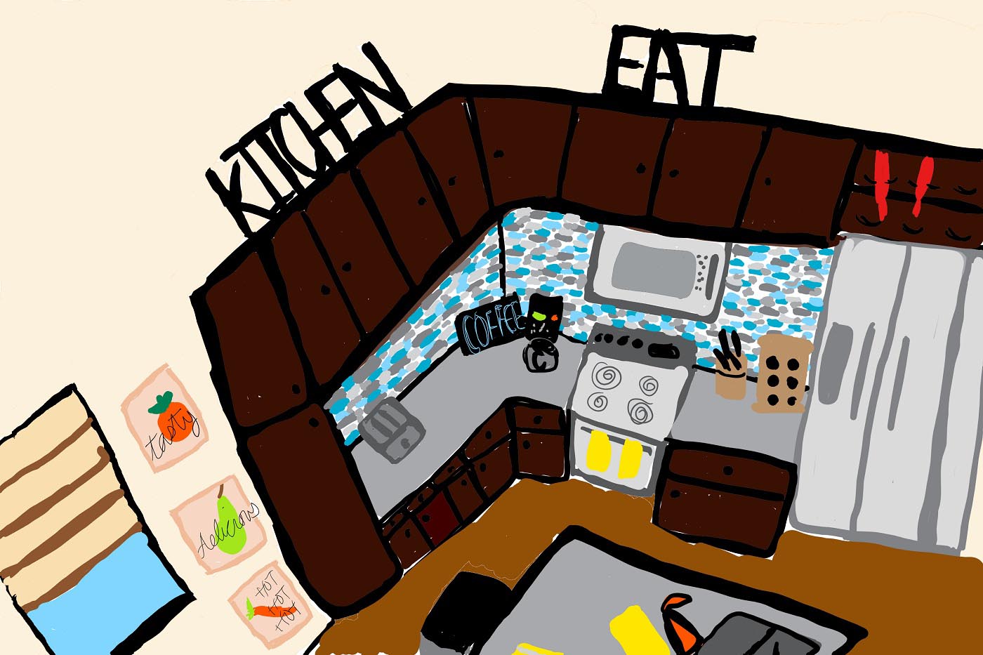Drawing of an apartment kitchen