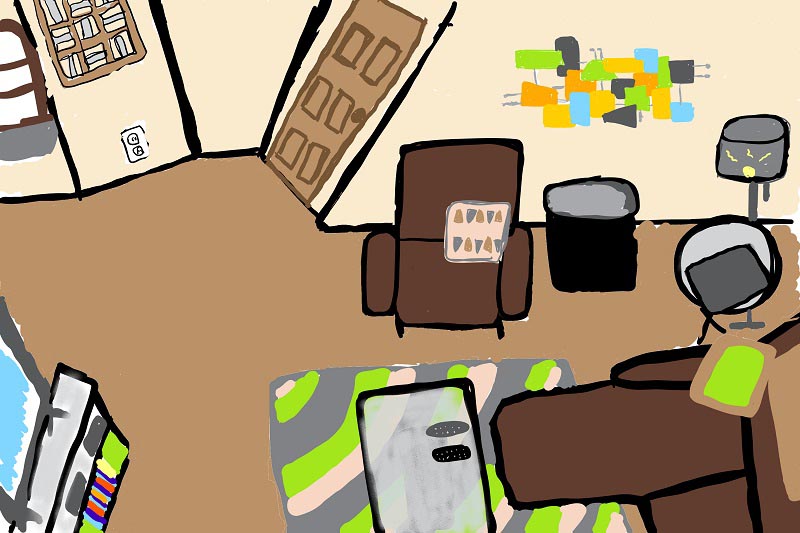 Drawing of an apartment living room